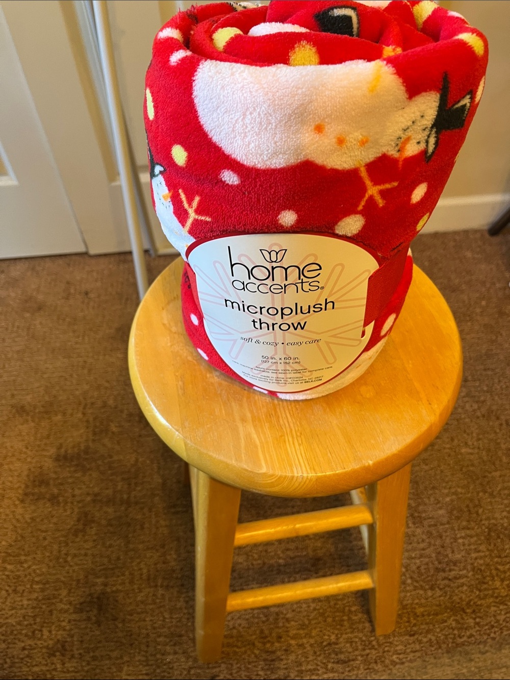 belk Red Microplush Throw with White and Yellow Accents
